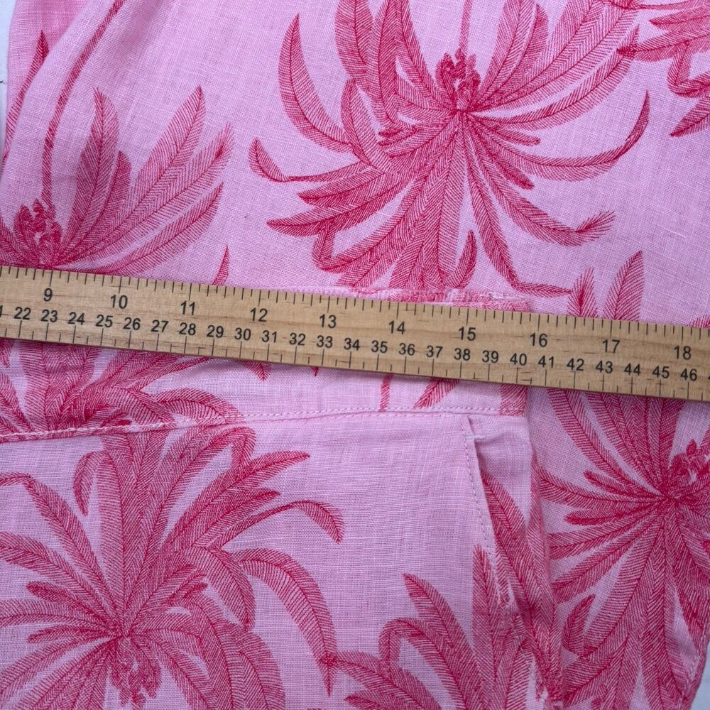 Tahari Wide Leg Linen Pants Large Tropical Crop Pink Palm Tree Lagenlook 32X23 - Picture 4 of 7
